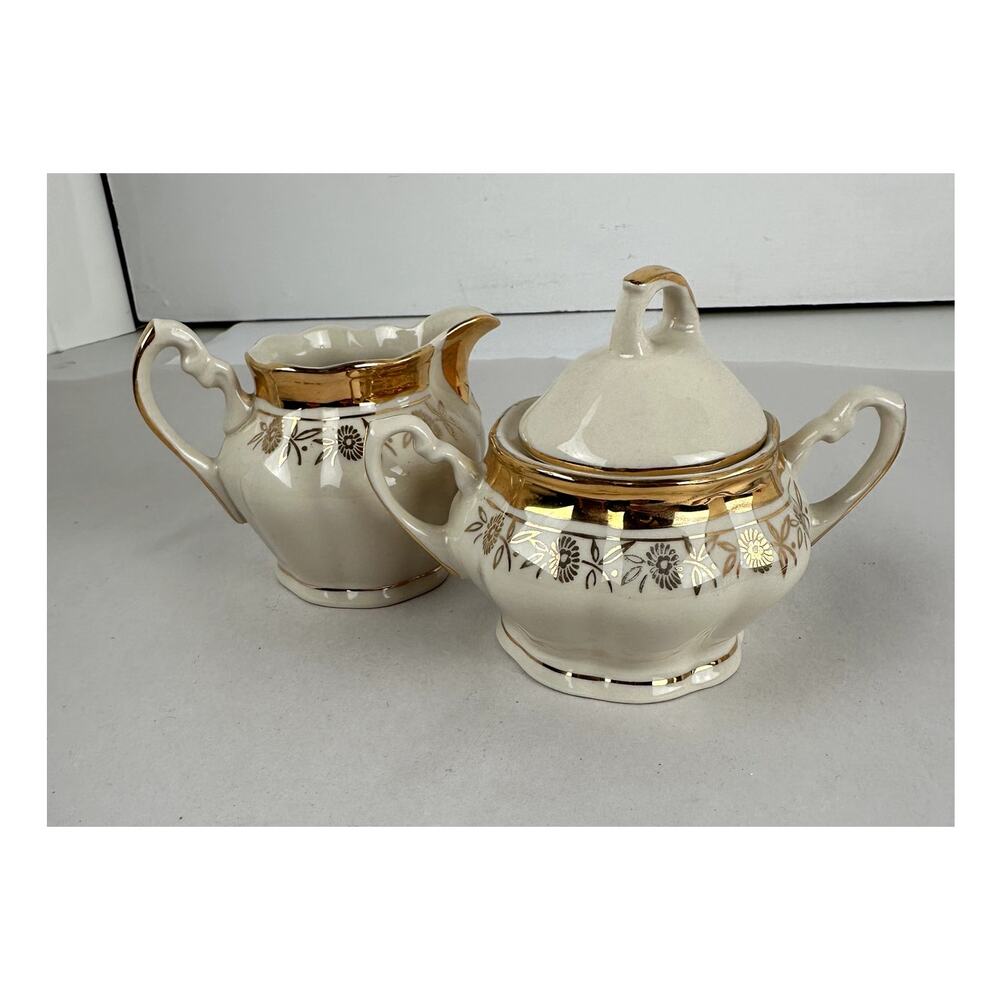 Cream & Sugar Set Chodziez Poland #1153/TU Ivory Gold Trim Accents Porcelain